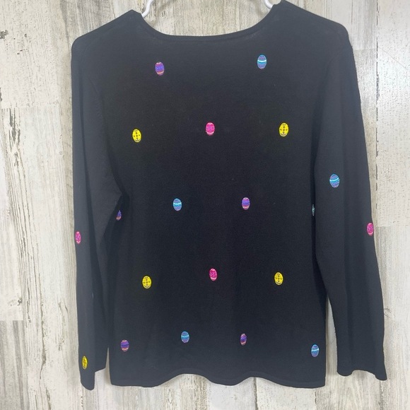 ETOILE Sweater Size  Medium Black V-Neck Pullover Embroidered Easter Egg Festive - Picture 4 of 5